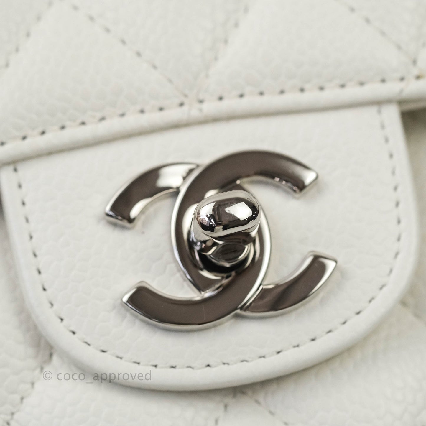 Chanel Quilted M/L Medium Double Flap White Caviar Silver Hardware