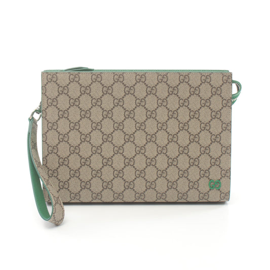 Luxury Gucci Trending 2025 GG Supreme Pouch Clutch bag PVC Leather Beige Green
