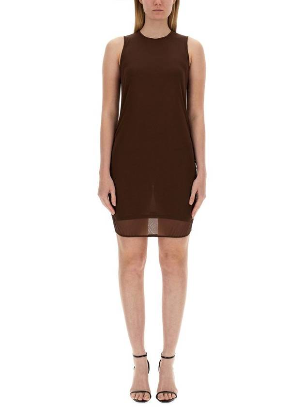 Luxury Saint Laurent Sleeveless Tulle Short Dress Brown