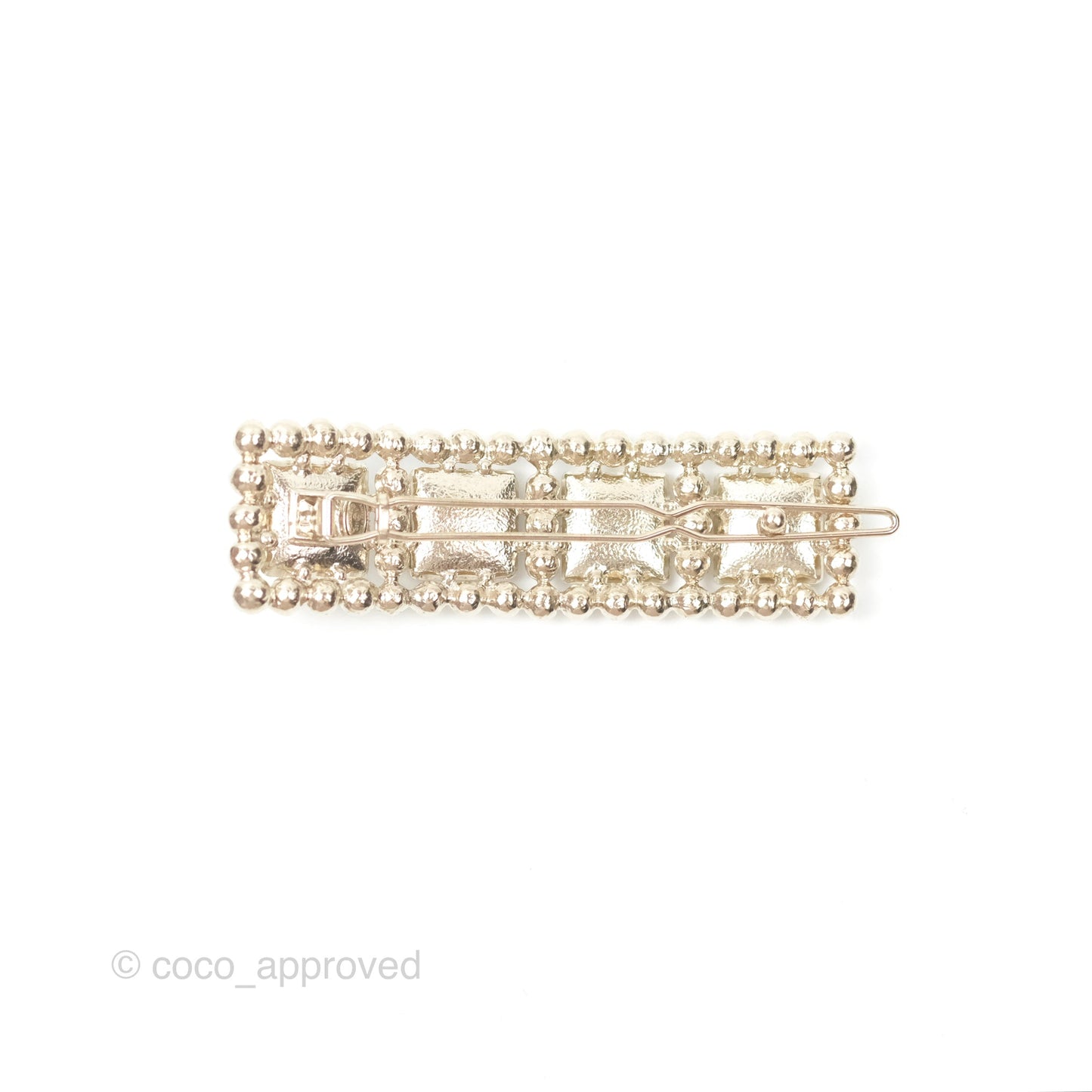 Chanel CC Pearl Grey Resin Hair Clip Gold Tone 21V