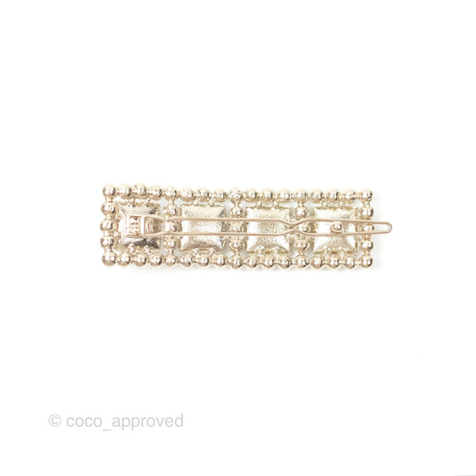 Chanel CC Pearl Grey Resin Hair Clip Gold Tone 21V