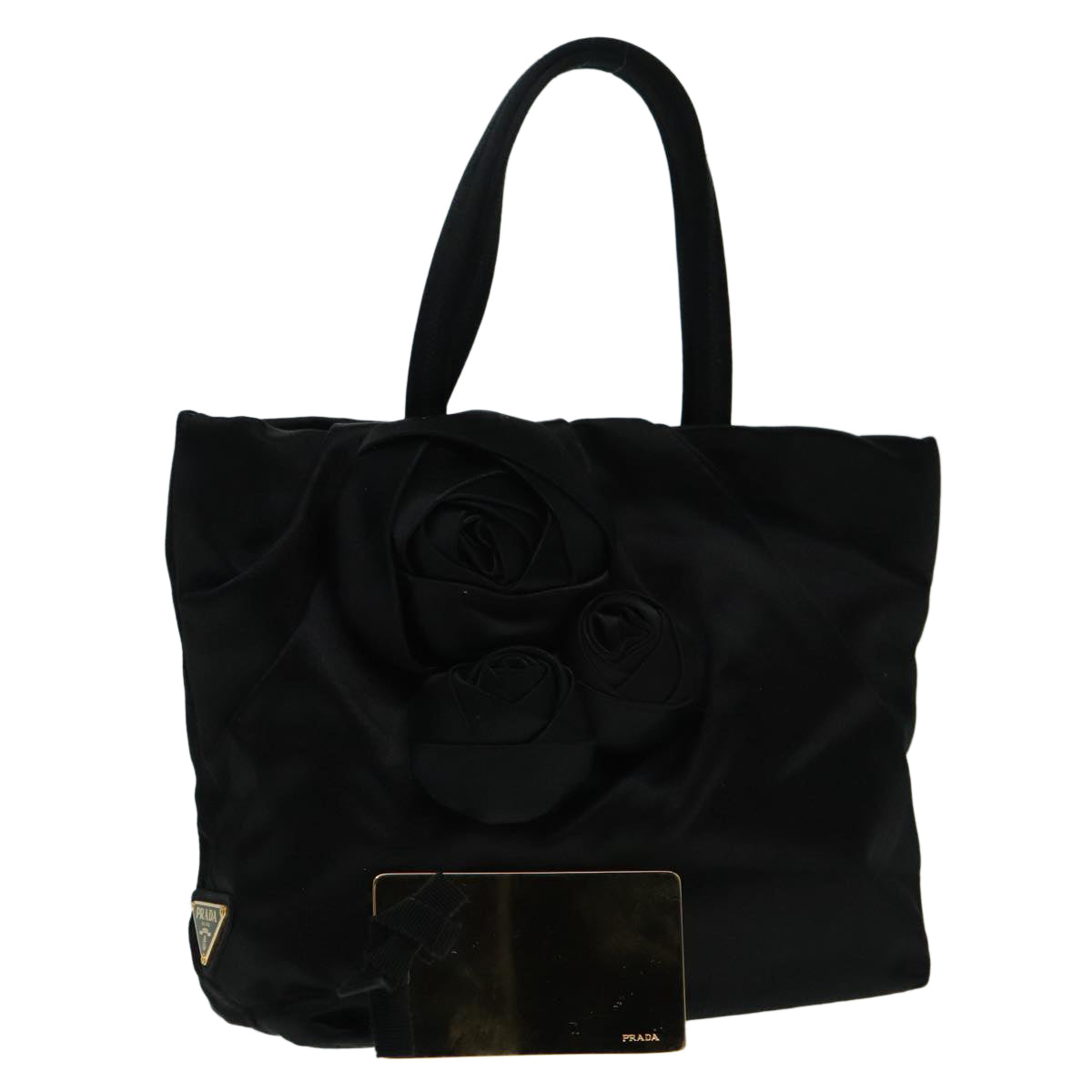 Luxury Prada Hand Bag Satin Black Gold  93461