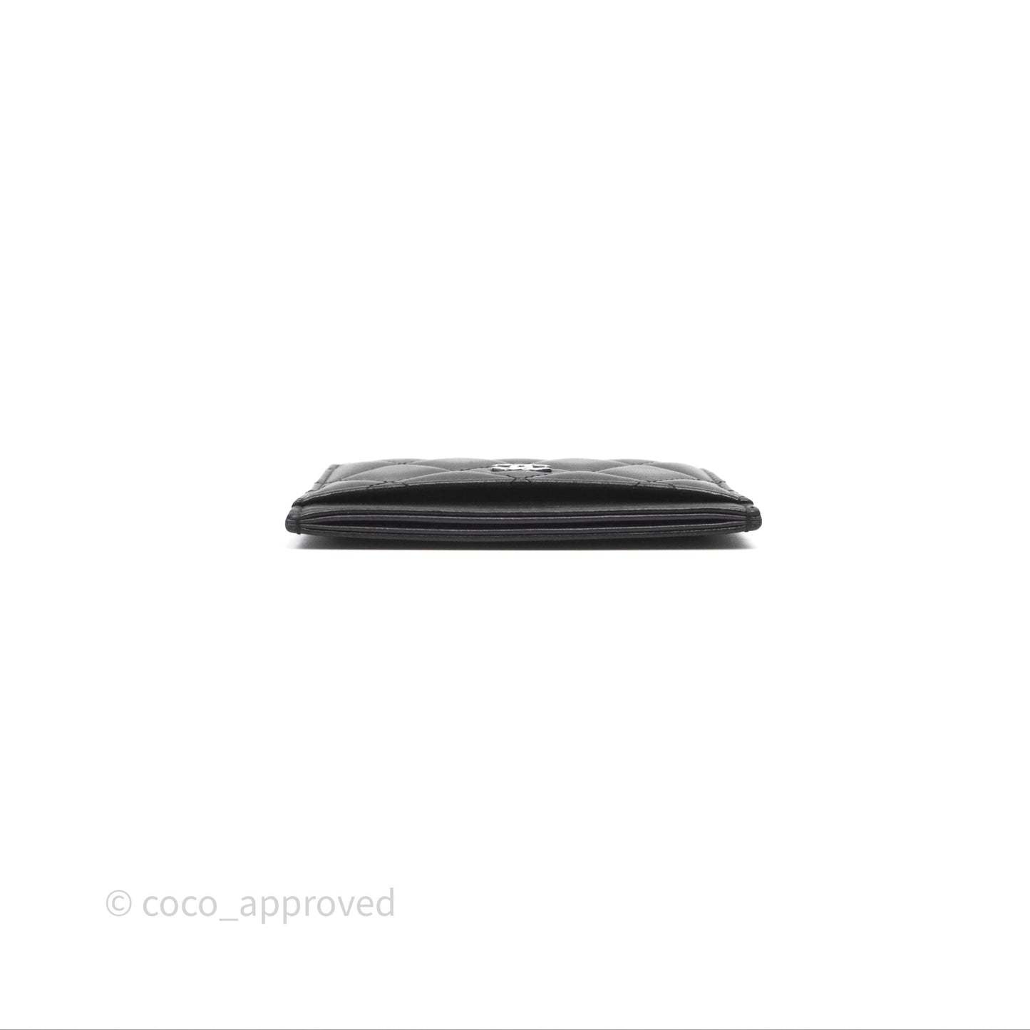 Chanel Classic Flat Card Holder Black Lambskin Silver Hardware