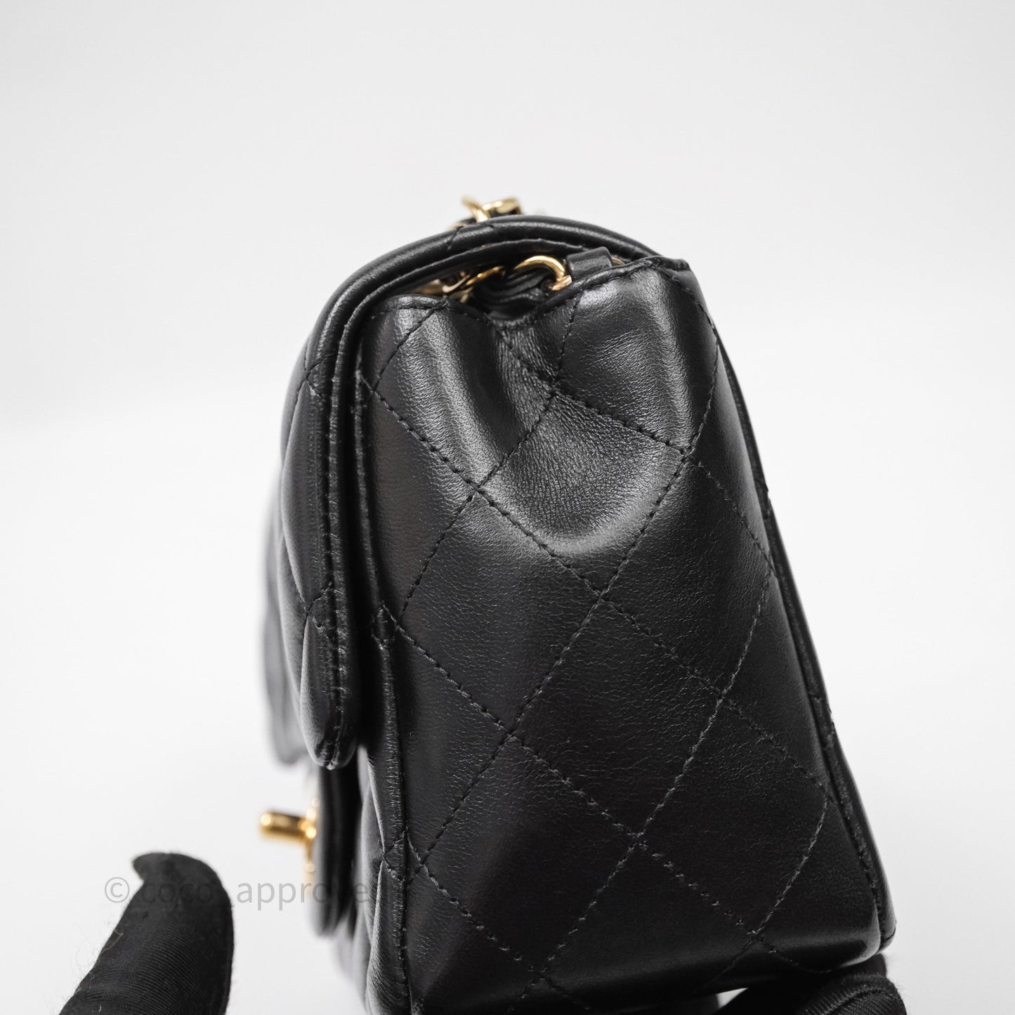 Chanel Mini Square Quilted Black Lambskin Gold Hardware