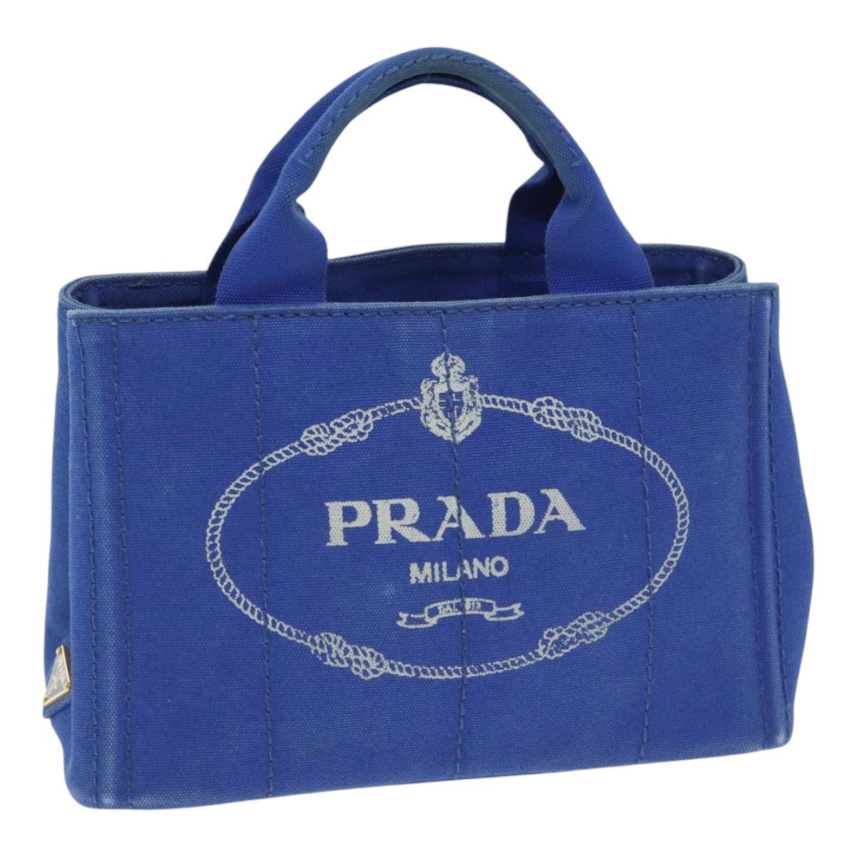 Luxury Prada Canapa PM Hand Bag Canvas Blue Gold  93499
