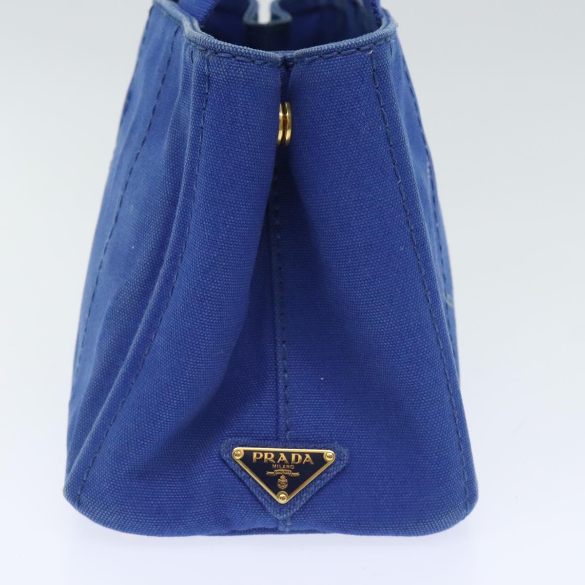 Luxury Prada Canapa PM Hand Bag Canvas Blue Gold  93499
