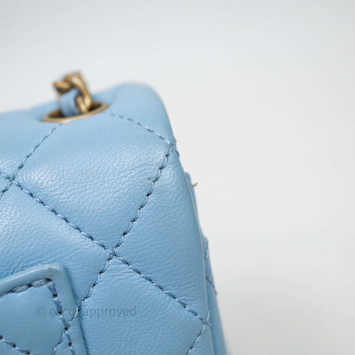 Chanel Mini Rectangular Pearl Crush Quilted Blue Lambskin Aged Gold Hardware