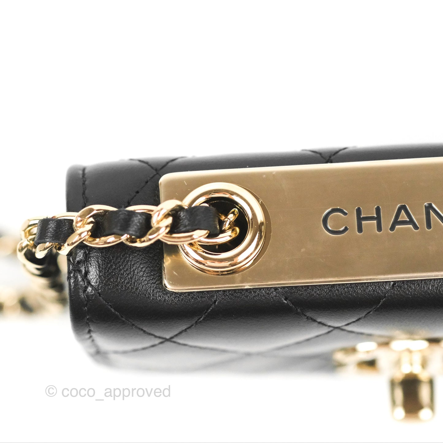 Chanel Mini Quilted Trendy CC Card Holder With Chain Black Lambskin Gold Hardware