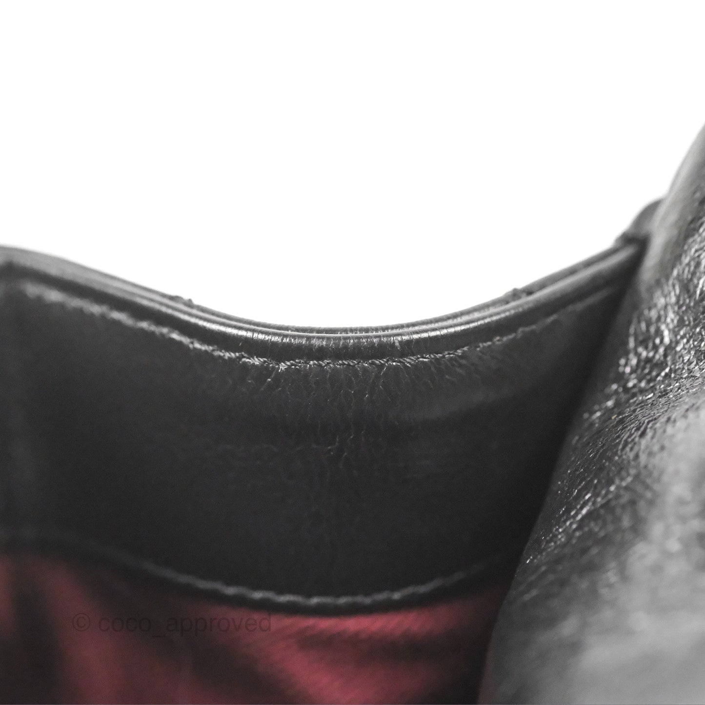 Chanel Large Castle Rock Flap Bag Black Glazed Aged Calfskin Burgundy Handle