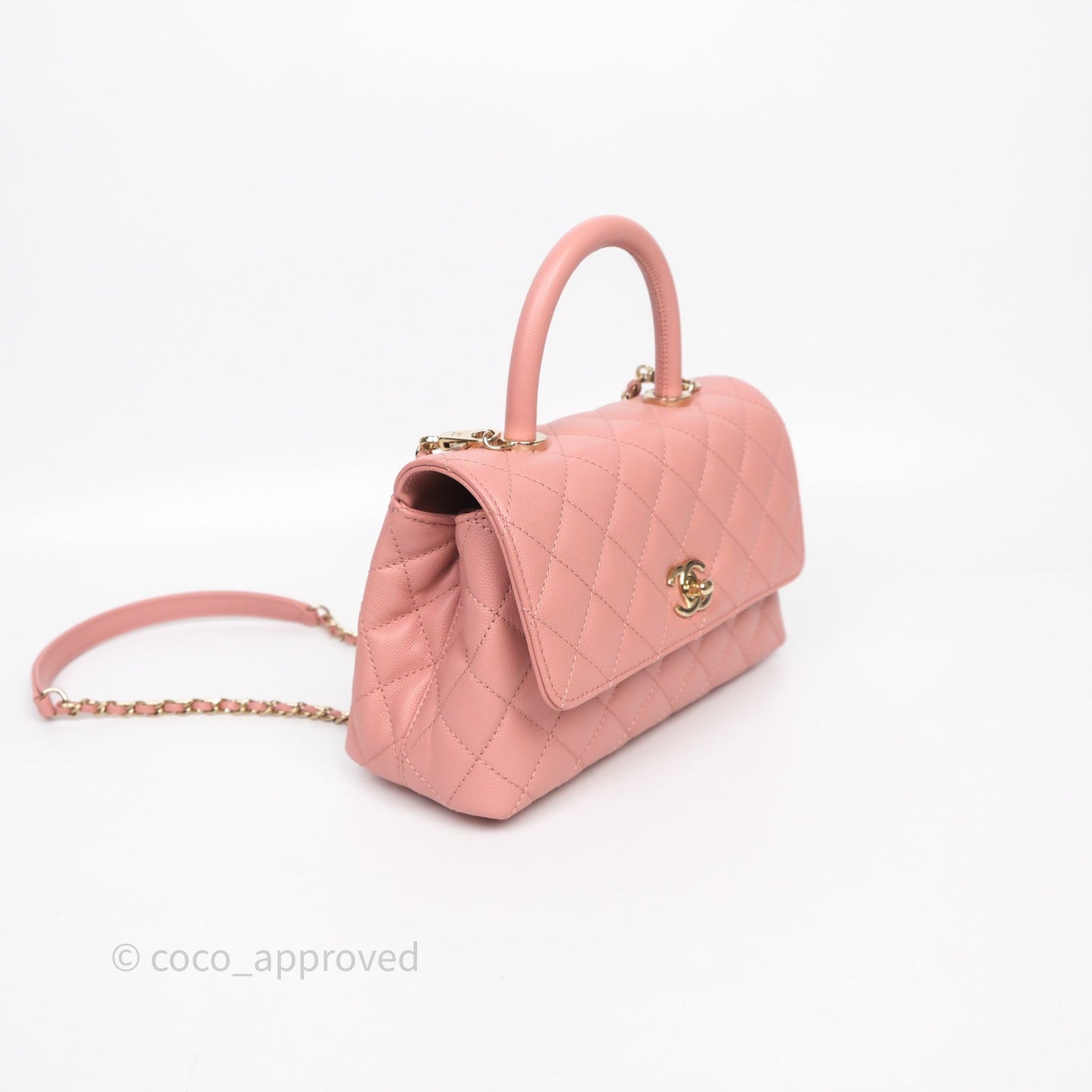Chanel Small Coco Handle Quilted Pink Caviar Gold Hardware