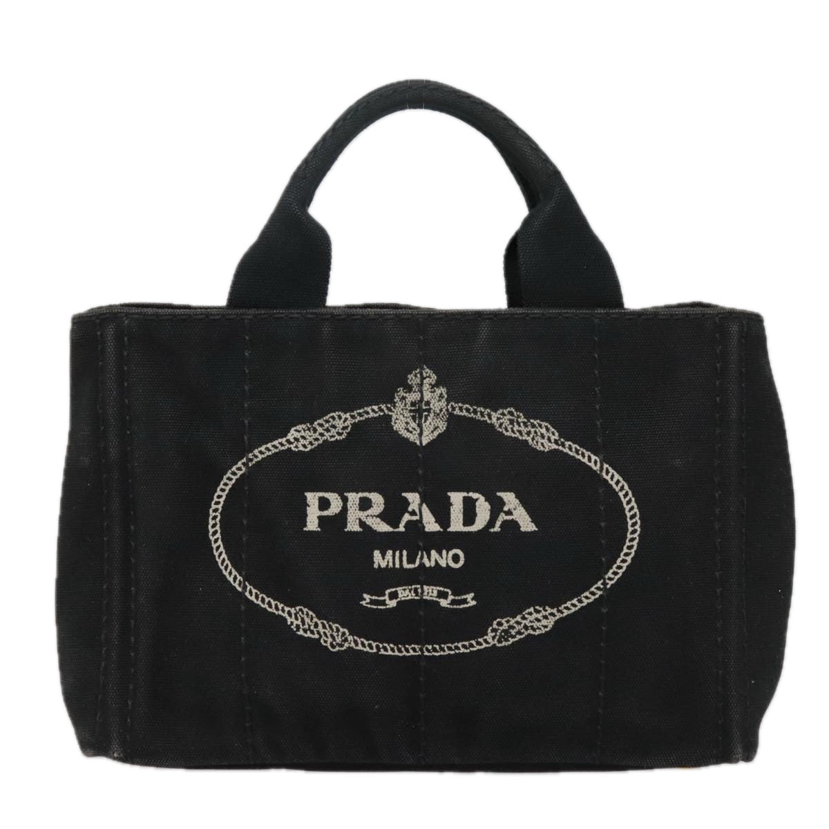 Luxury Prada Canapa PM Hand Bag Canvas Black Gold  93506
