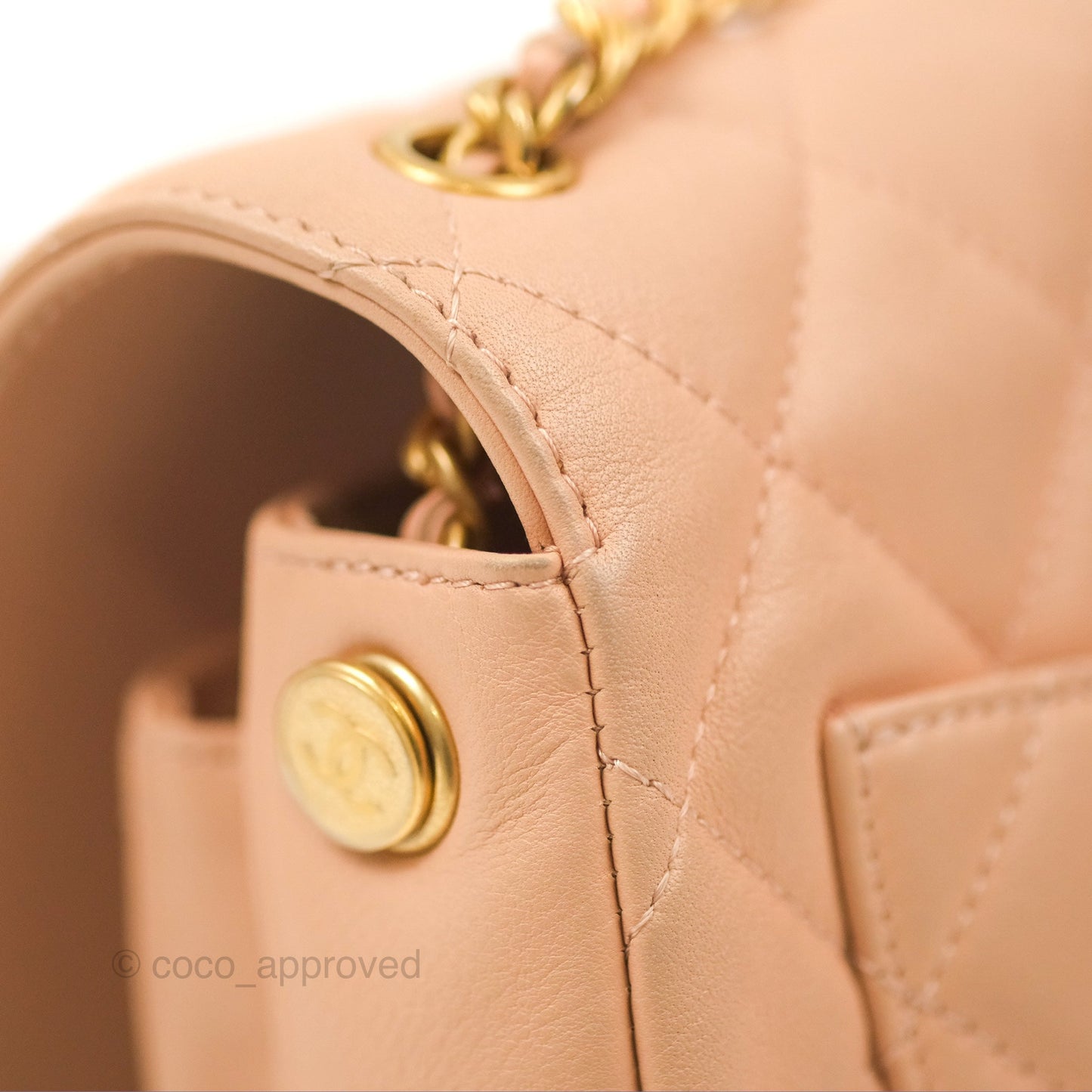 Chanel Messenger Bag Beige Pink Calfskin Aged Gold Hardware