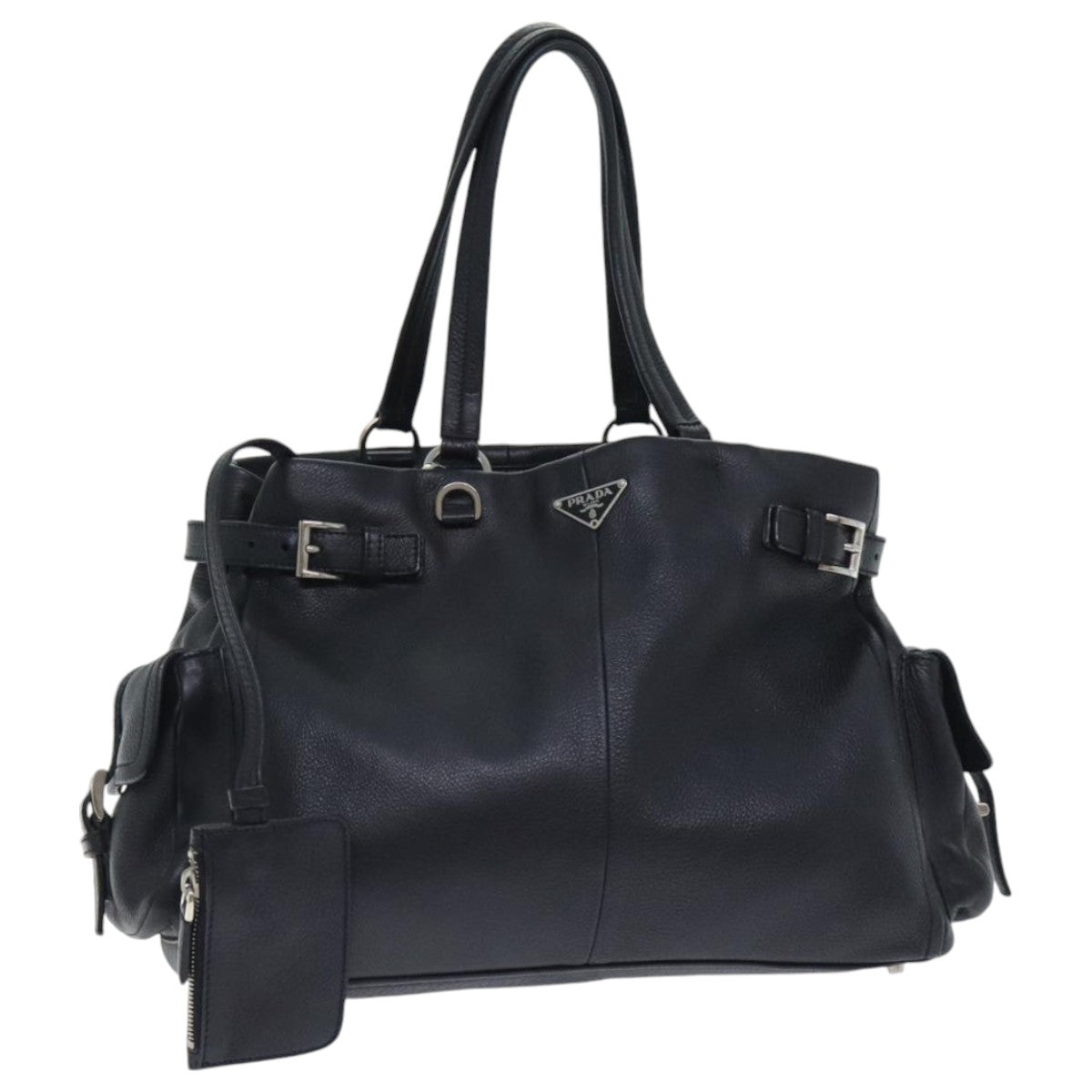 Luxury Prada Tote Bag Leather Black Silver  93509
