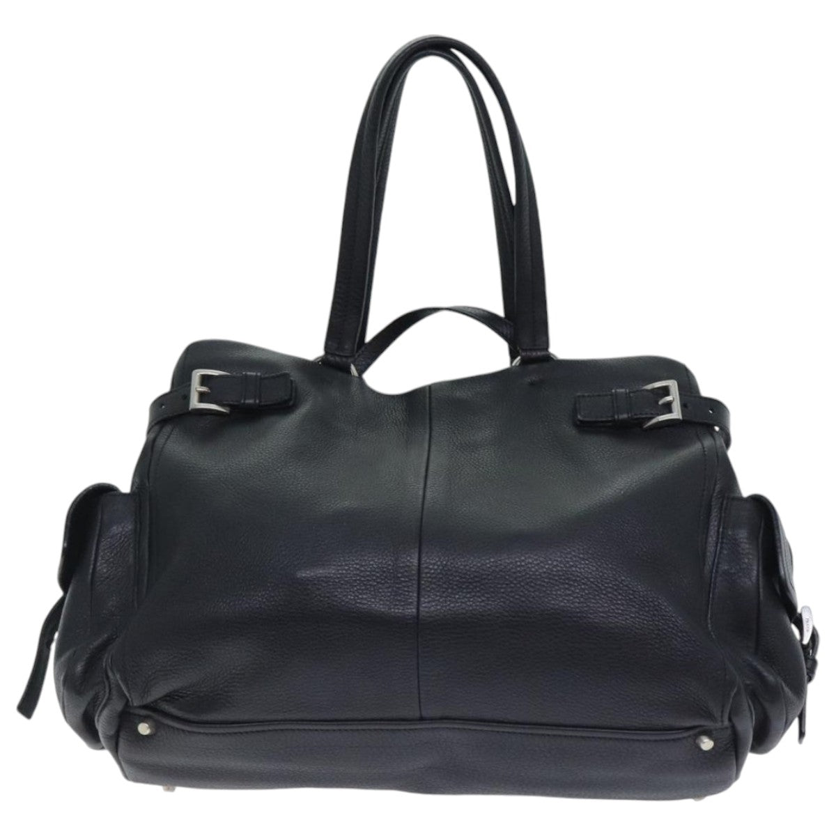 Luxury Prada Tote Bag Leather Black Silver  93509