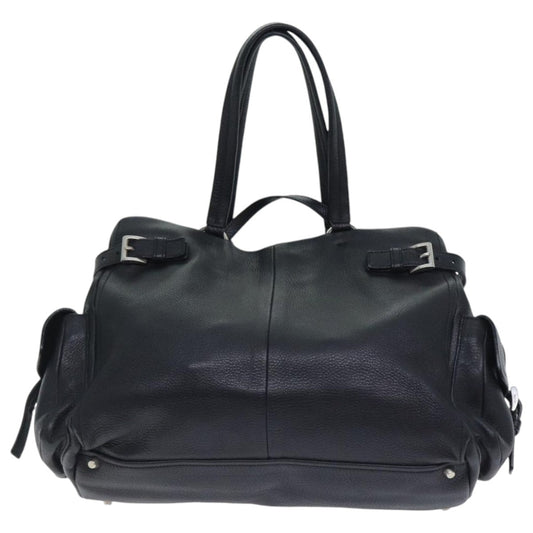 Luxury Prada Tote Bag Leather Black Silver  93509
