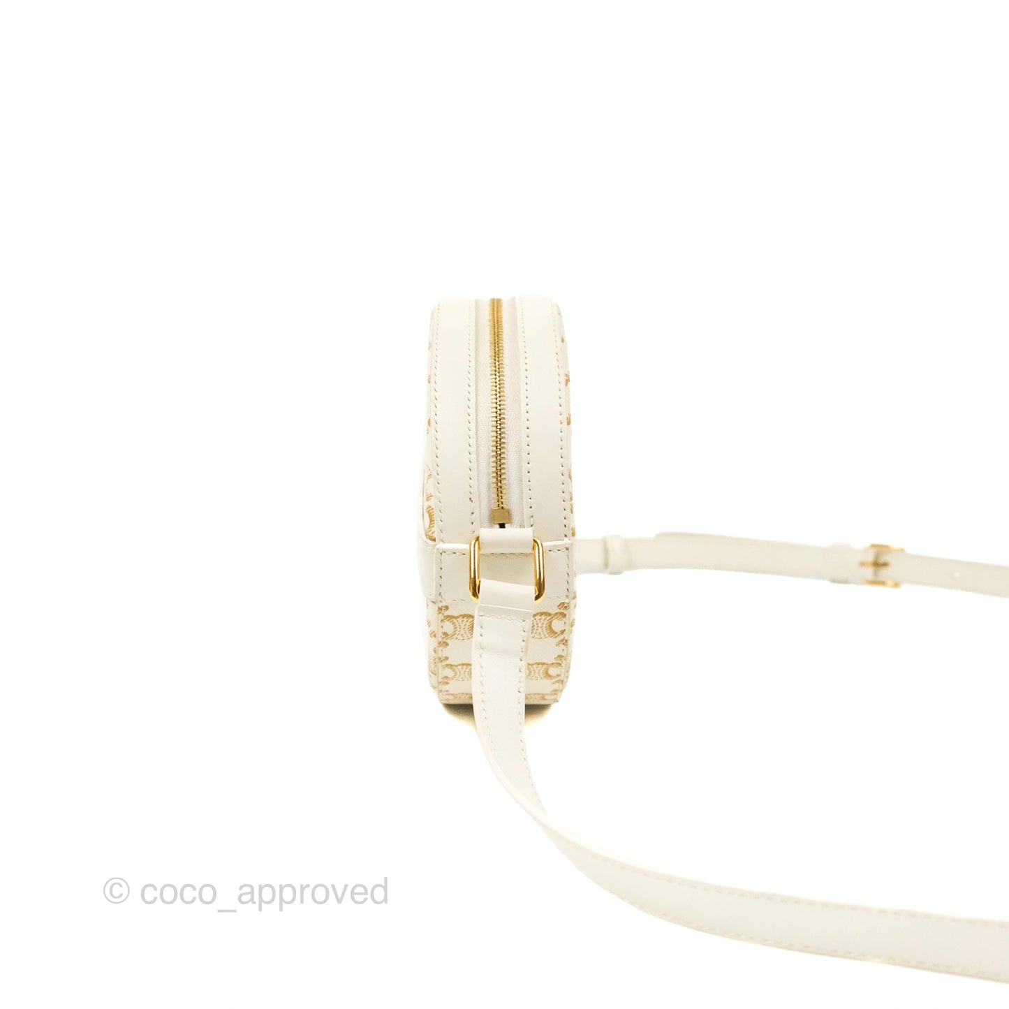 Celine Round Purse on Strap Triomphe Canvas White Calfskin