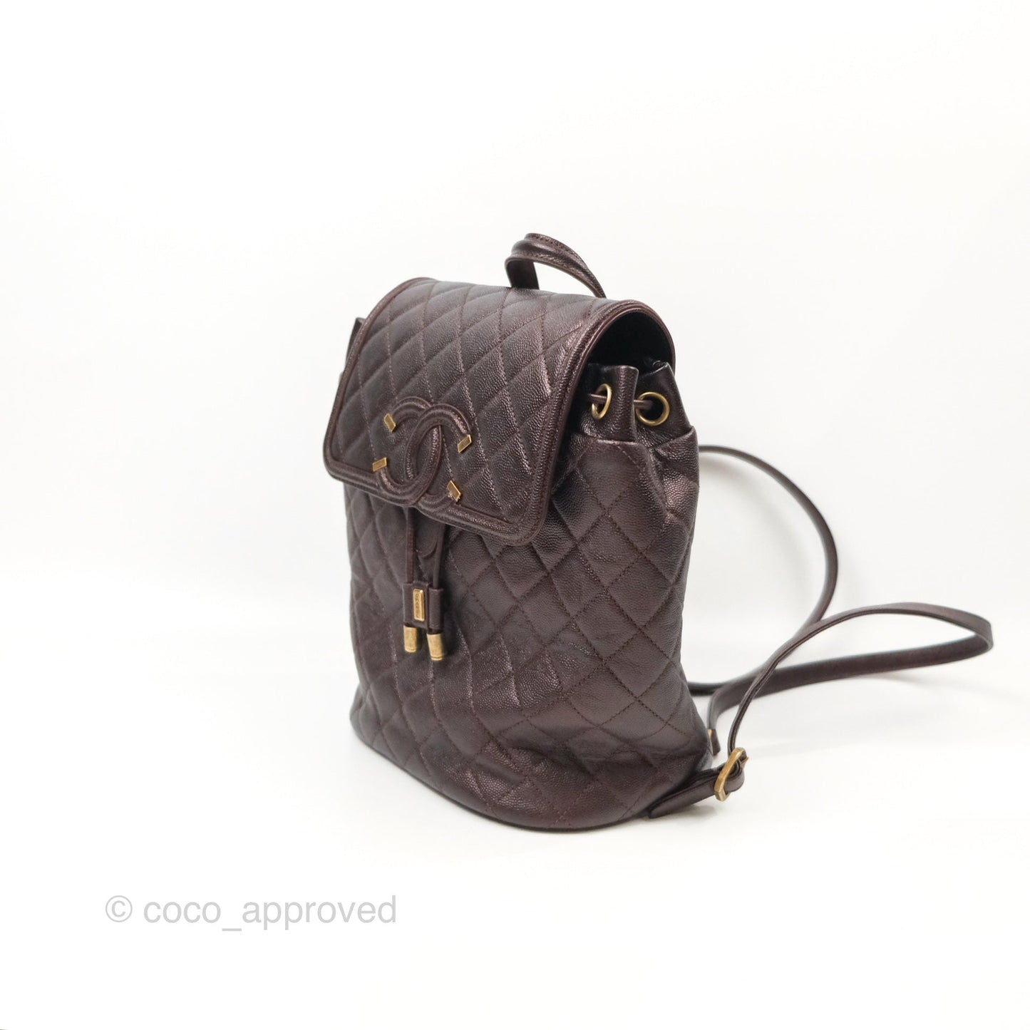 Chanel Quilted Filigree Backpack Iridescent Burgundy Caviar