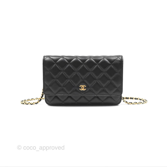 Chanel Quilted Classic Wallet on Chain WOC Black Lambskin Gold Hardware