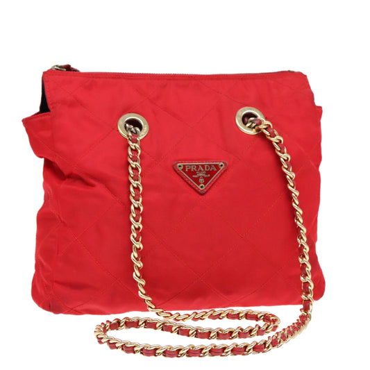 Luxury Prada Quilted Chain Shoulder Bag Nylon Red  93537