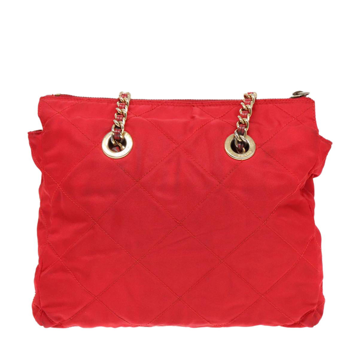 Luxury Prada Quilted Chain Shoulder Bag Nylon Red  93537