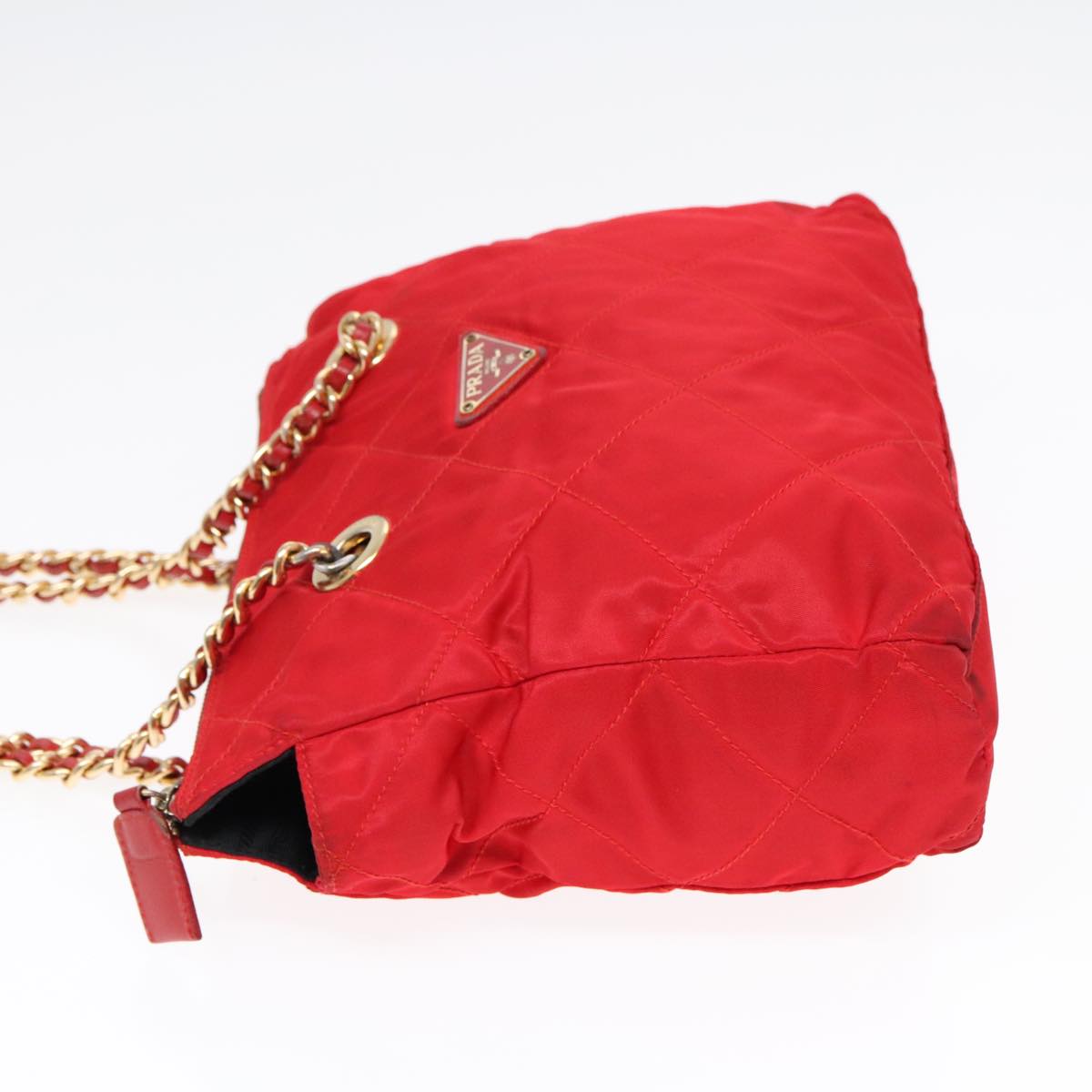 Luxury Prada Quilted Chain Shoulder Bag Nylon Red  93537