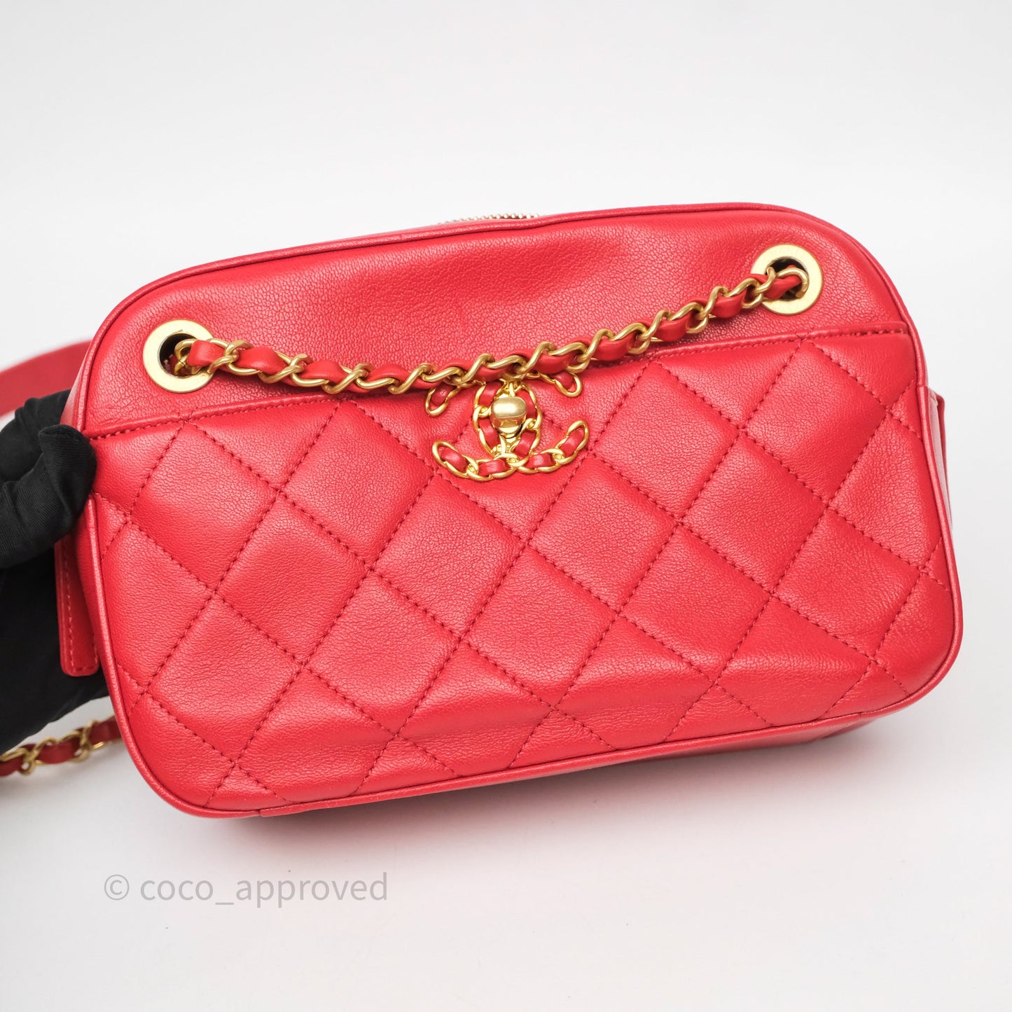 Chanel Infinity Camera Case Red Goatskin Aged Gold Hardware