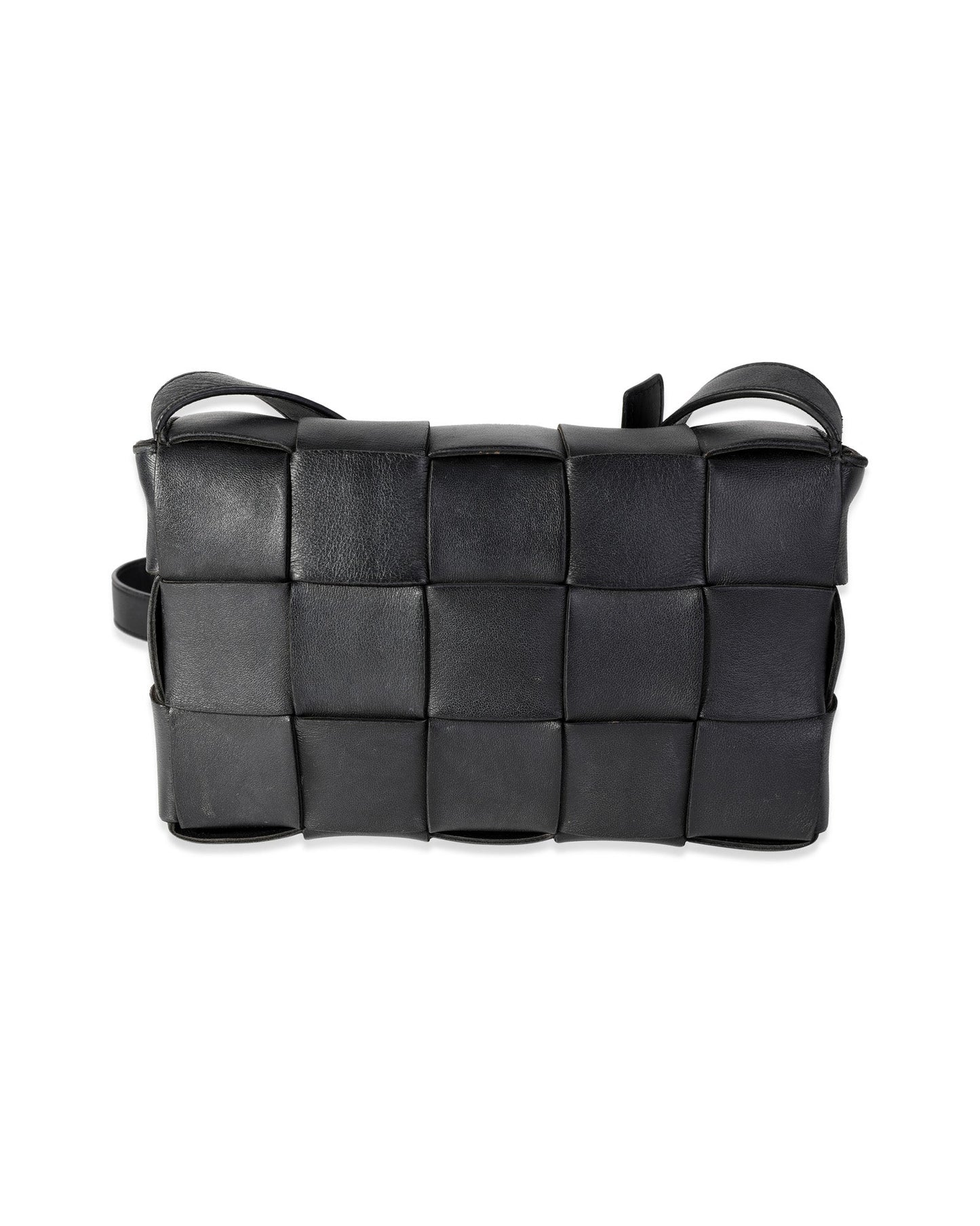 Luxury Bottega Veneta Black Intrecciato Calfskin Cassette Bag