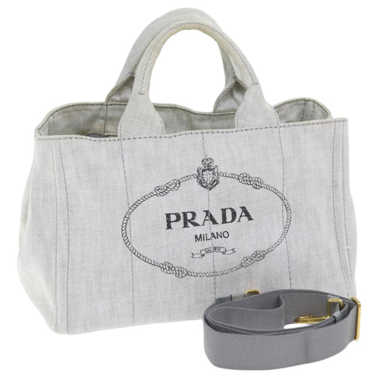 Luxury Prada Canapa MM Hand Bag Canvas 2way Gray Gold  93556