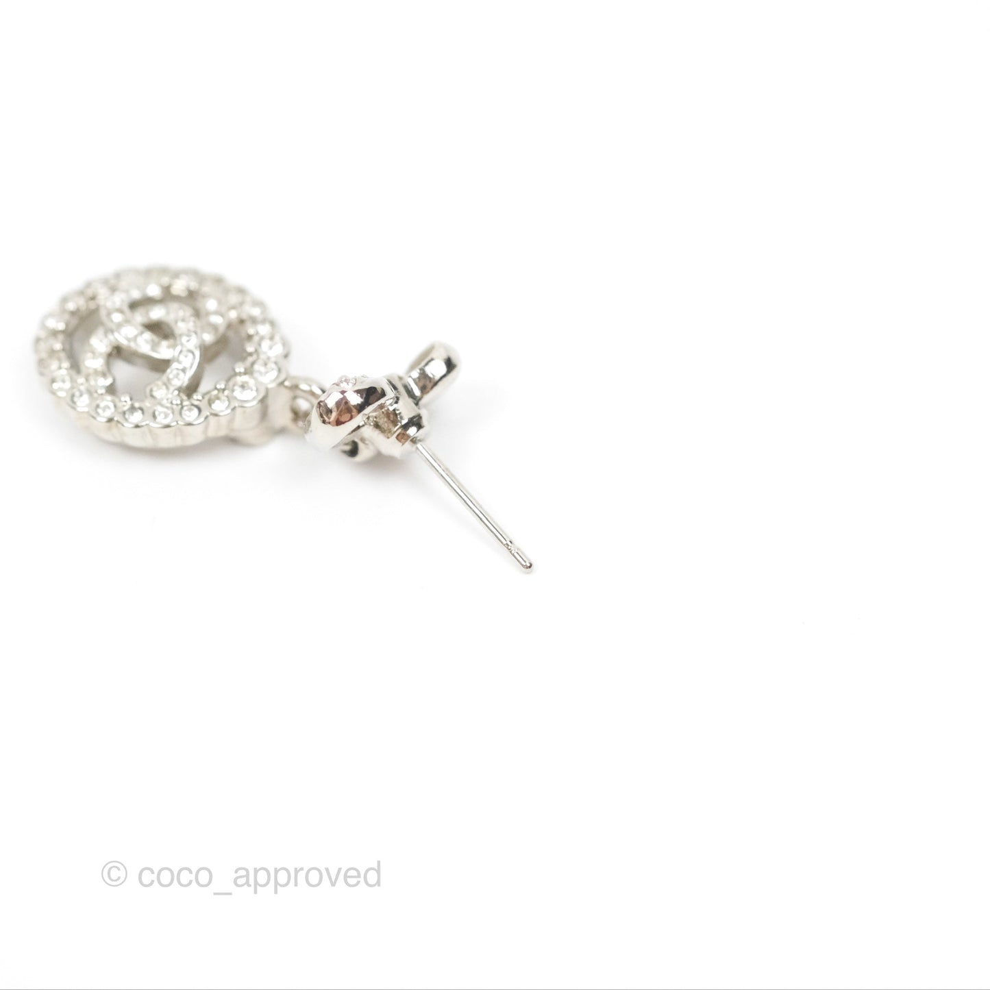 Chanel Crystal CC Bow Knot Drop Earrings Silver Tone 22B