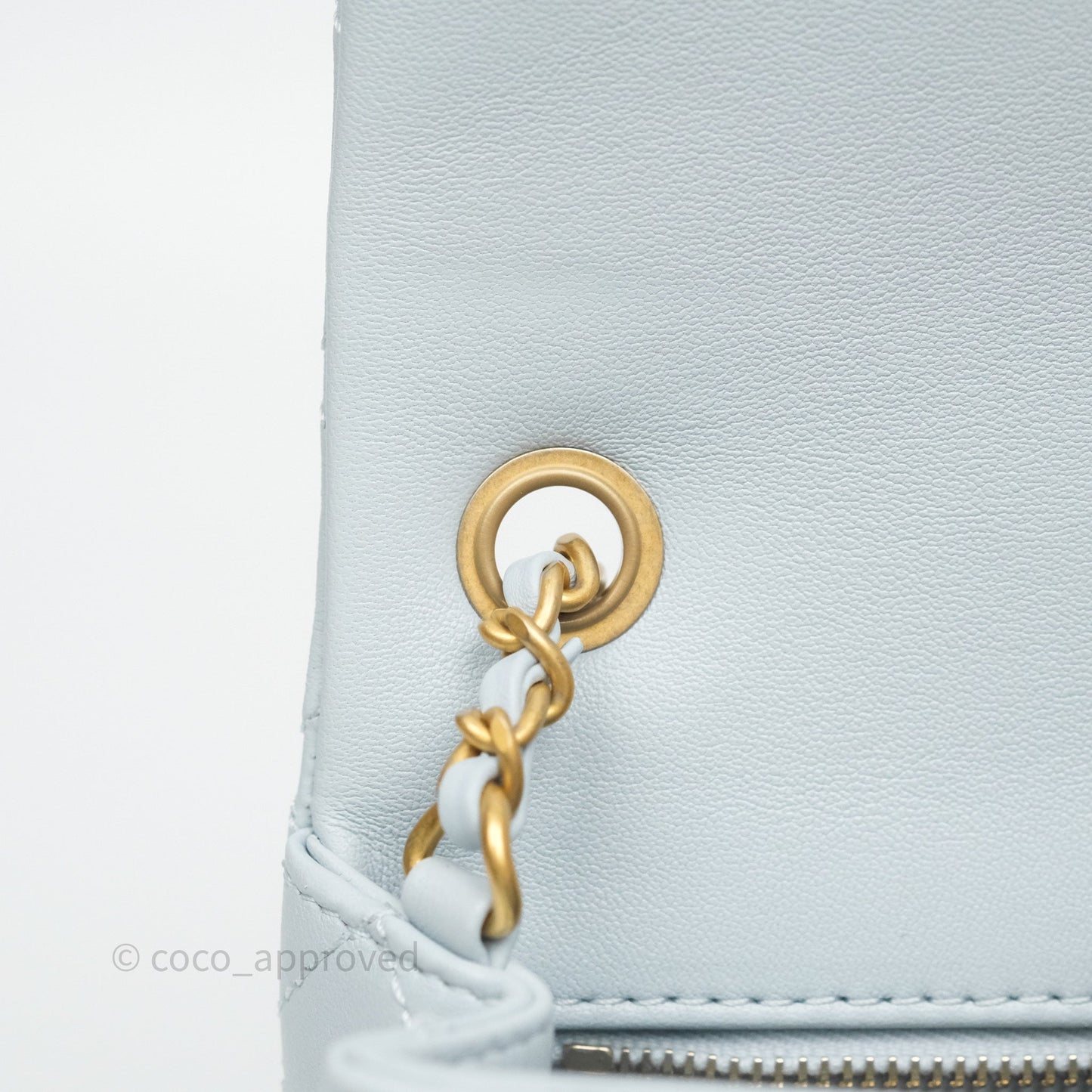 Chanel Pearl Crush Mini Rectangular Light Blue Lambskin Aged Gold Hardware