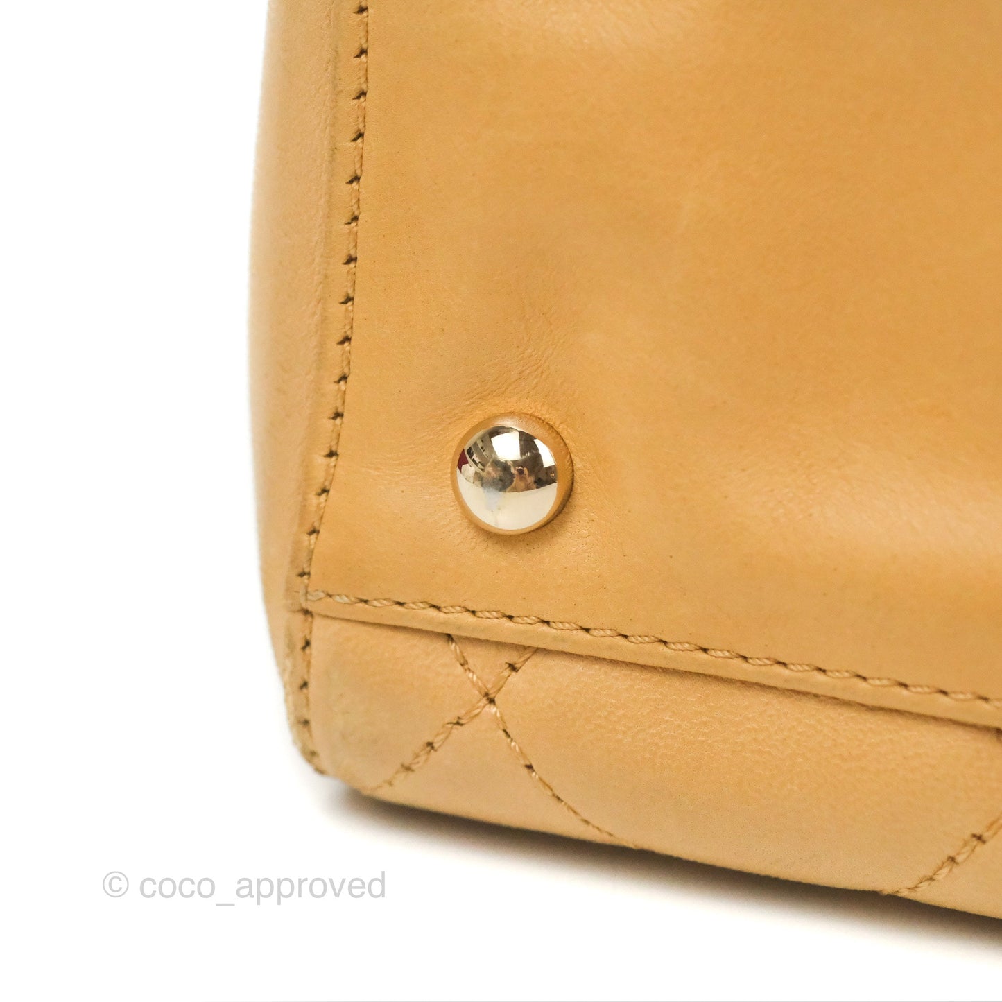 Chanel Vintage Small Top Handle Tote Quilted Beige Lambskin