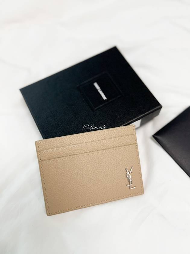 Luxury Saint Laurent Casandre Small Grain Leather Card Wallet Sea Salt