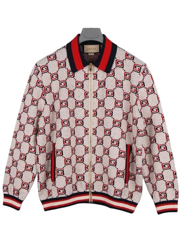 Luxury Gucci Trending 2025 GG Cotton Jacquard Zipper Cardigan Ivory Red