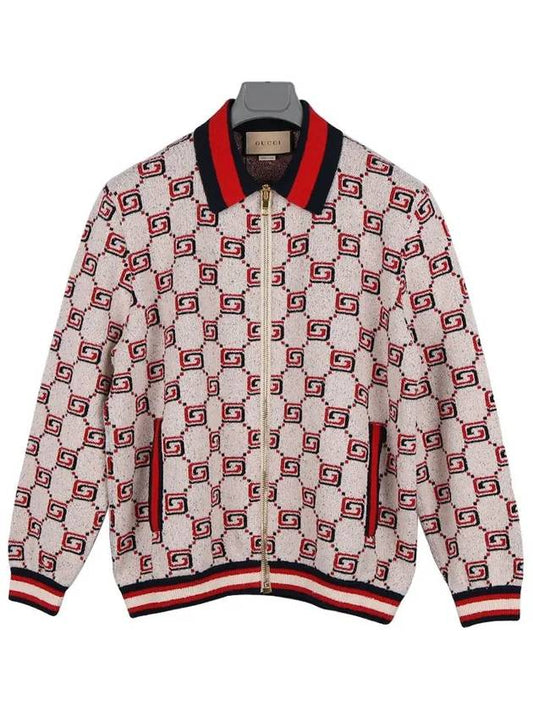 Luxury Gucci Trending 2025 GG Cotton Jacquard Zipper Cardigan Ivory Red