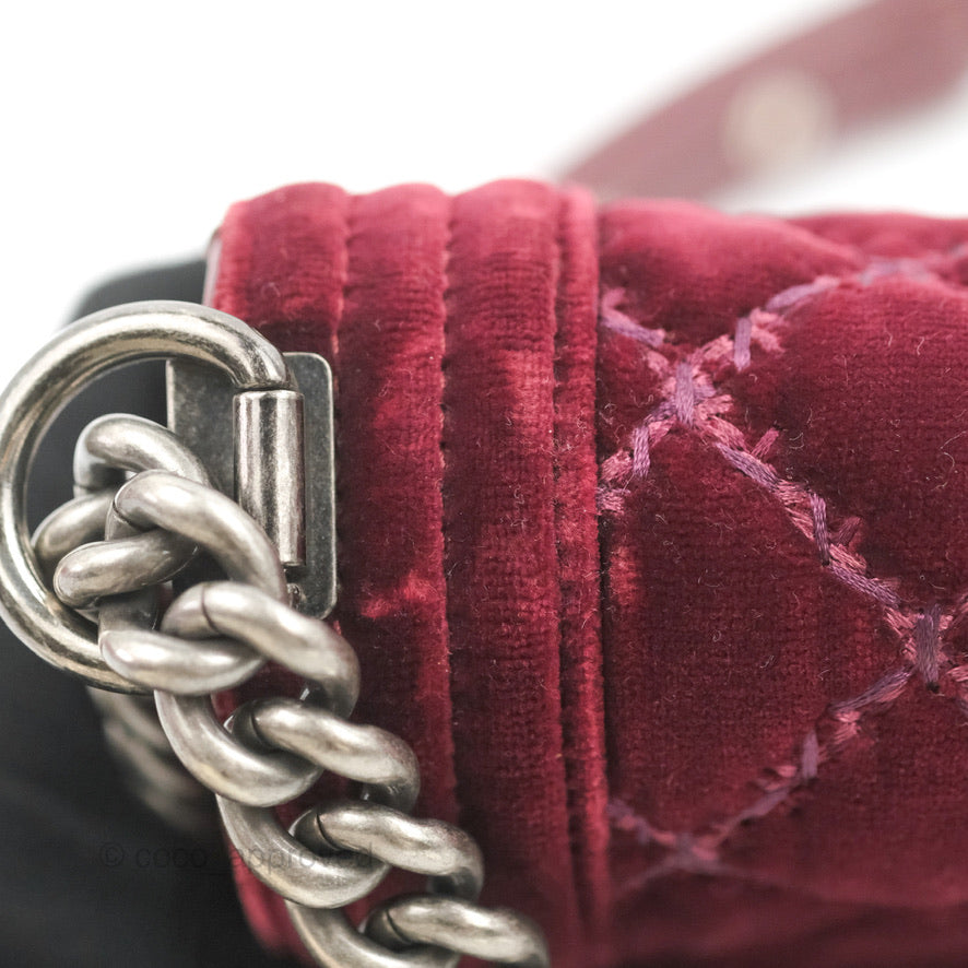 Chanel Small Boy Burgundy Velvet Ruthenium Hardware