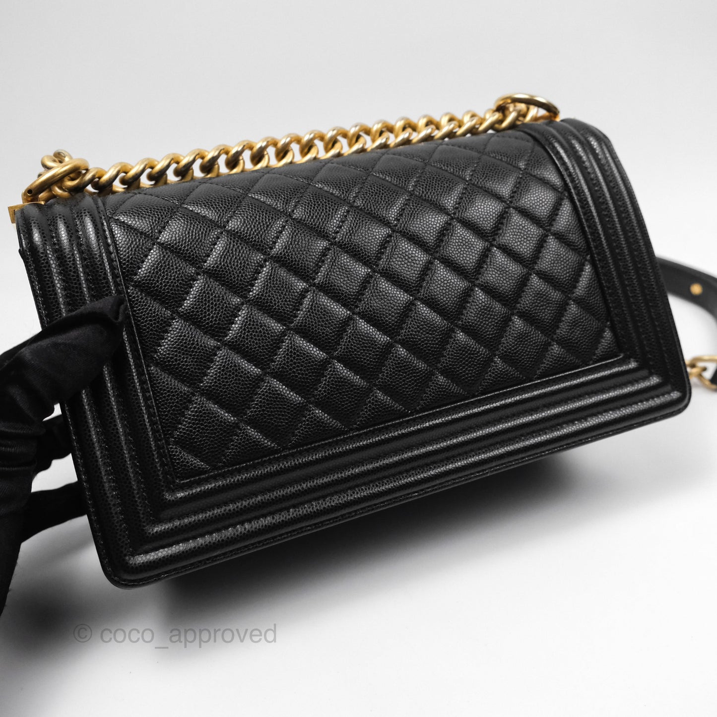 Chanel Medium Boy Quilted Black Caviar Aged Gold Hardware