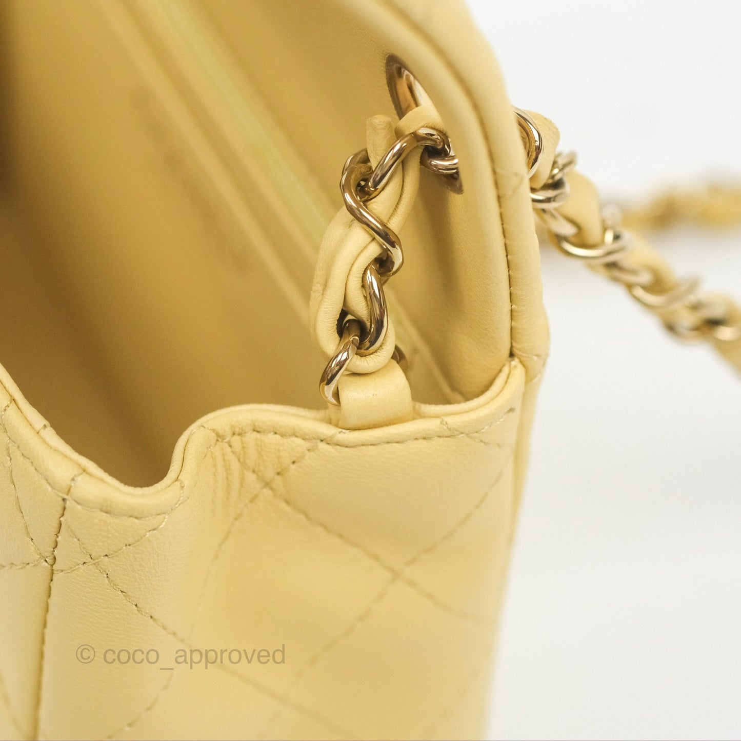 Chanel Mini Square Quilted Yellow Lambskin Gold Hardware