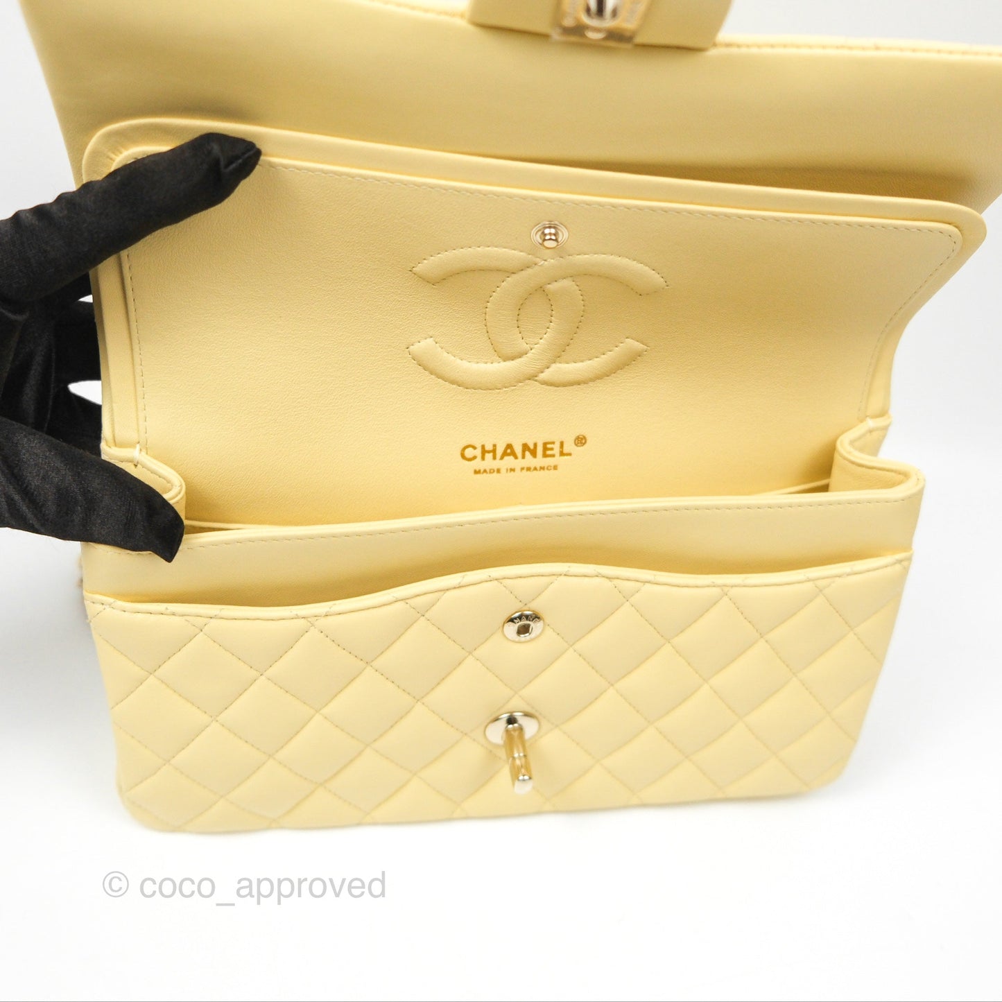 Chanel Classic M/L Medium Flap Quilted Yellow Lambskin Gold Hardware