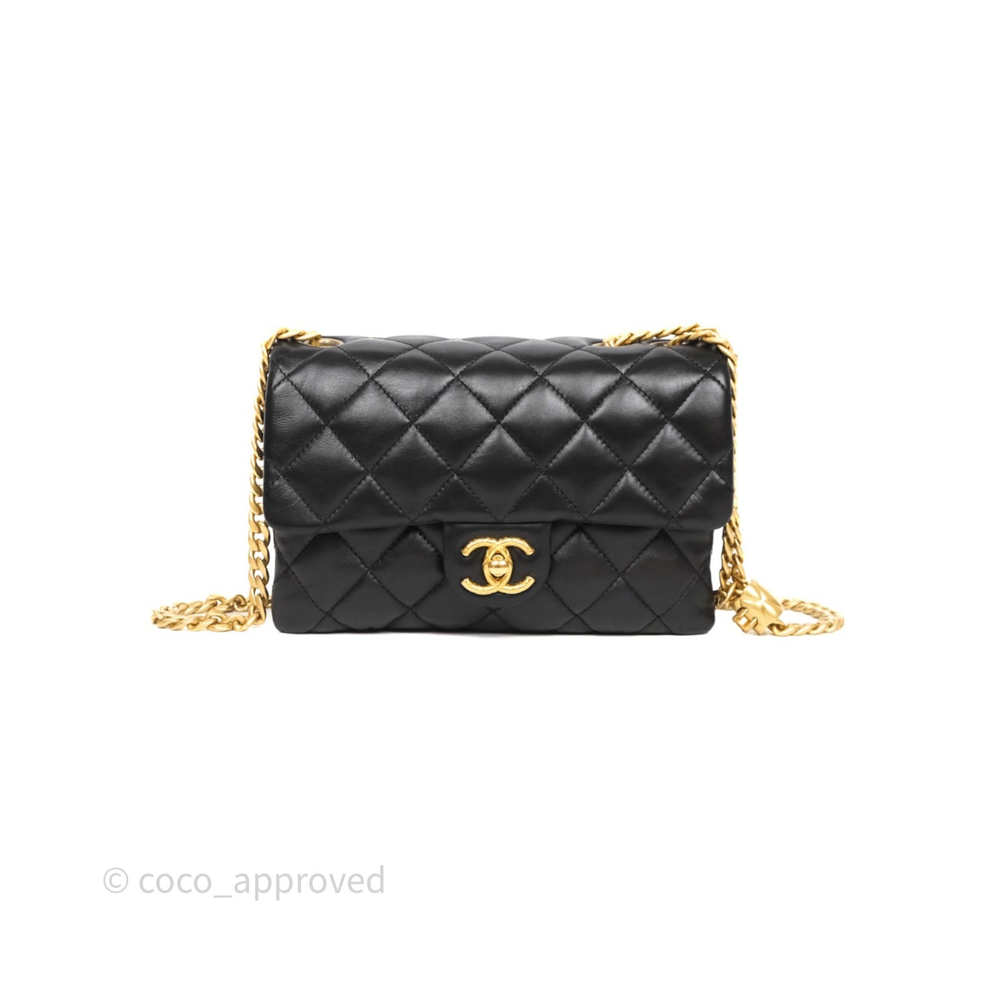 Chanel Small All Slide Adjustable Chain Flap Bag Black Lambskin Aged Gold Hardware 22K