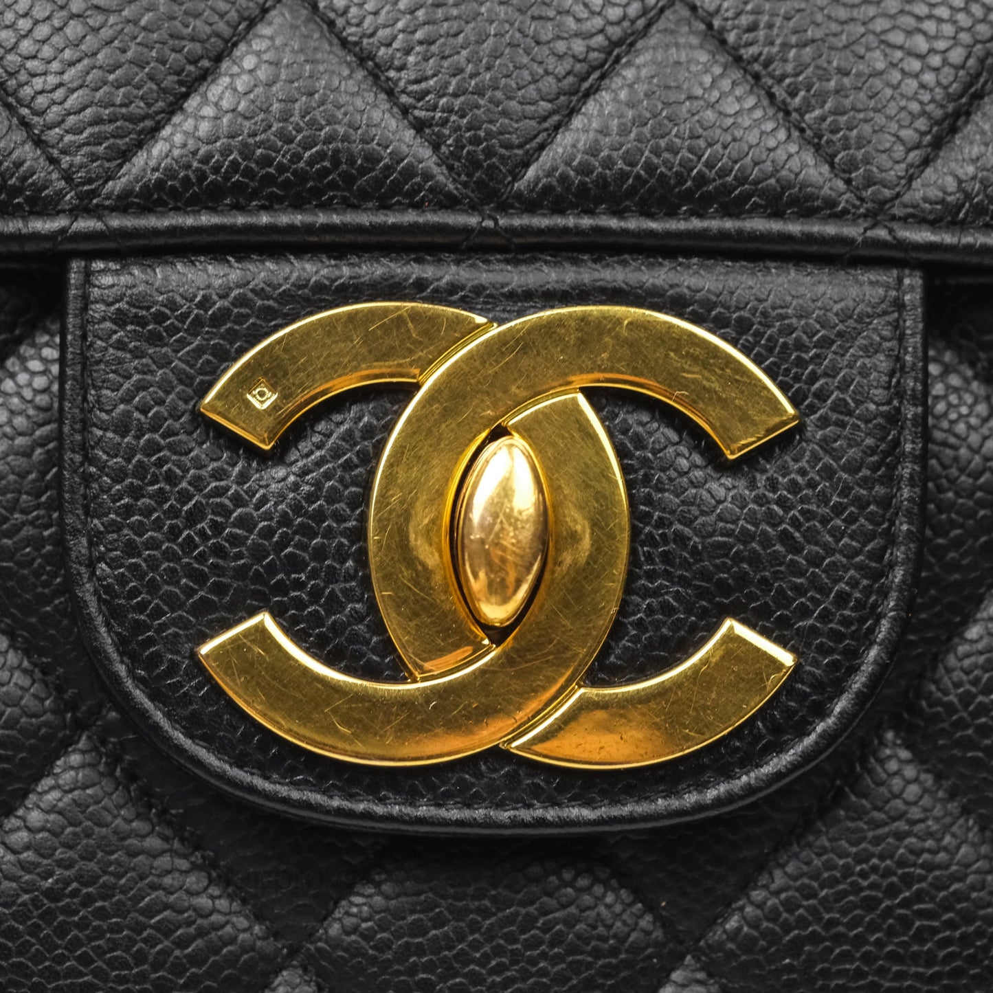 Chanel Vintage Jumbo Single Flap Black Caviar 24K Gold Hardware