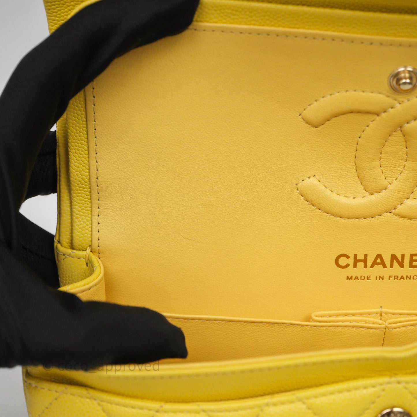 Chanel Small Classic Flap Quilted Yellow Caviar Gold Hardware