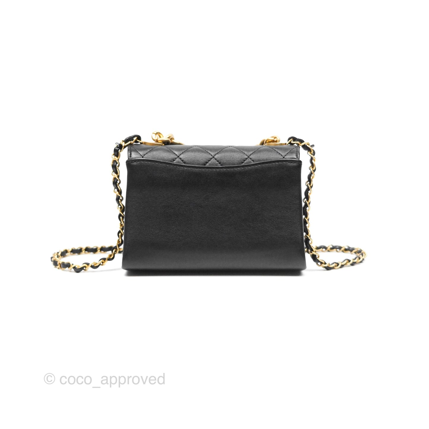 Chanel Pearl Chain Bag Black Calfskin Aged Gold Hardware