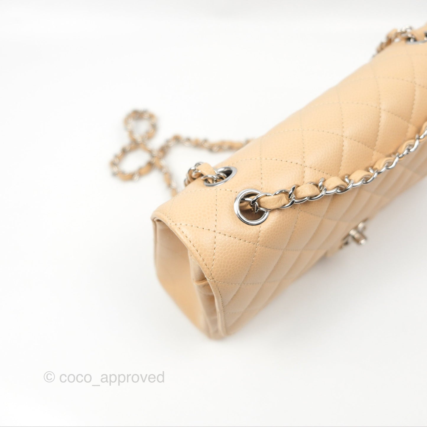 Chanel Classic M/L Medium Flap Quilted Beige Caviar Silver Hardware
