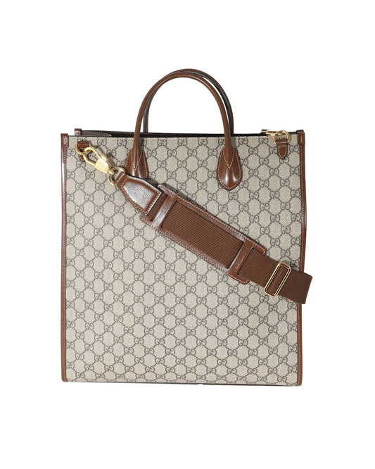 Luxury Gucci Trending 2025 Beige GG Supreme Canvas Brown Leather Medium Interlocking G Tote