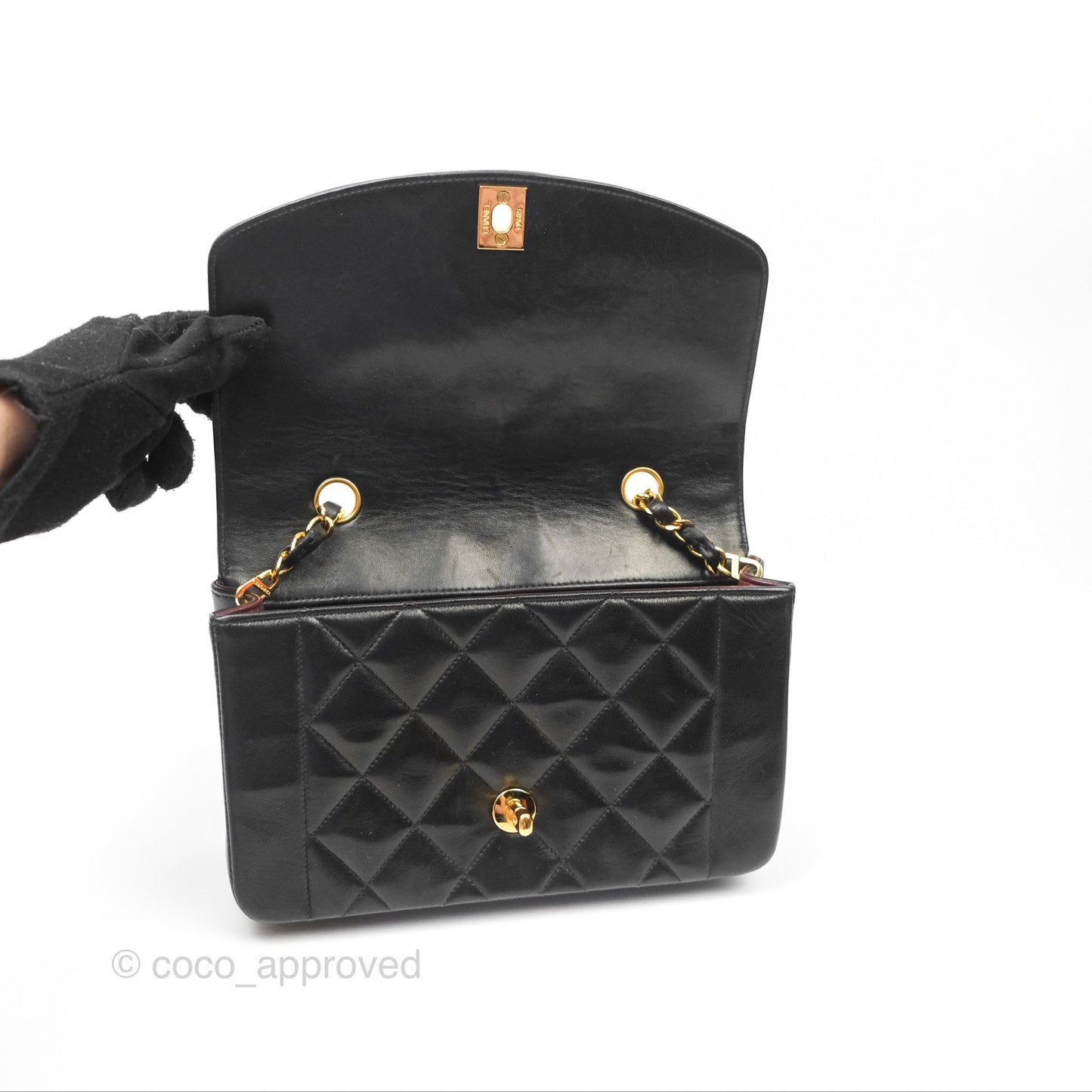 Chanel Vintage Small Quilted Classic Diana Flap Bag Black Lambskin 24K Gold Hardware