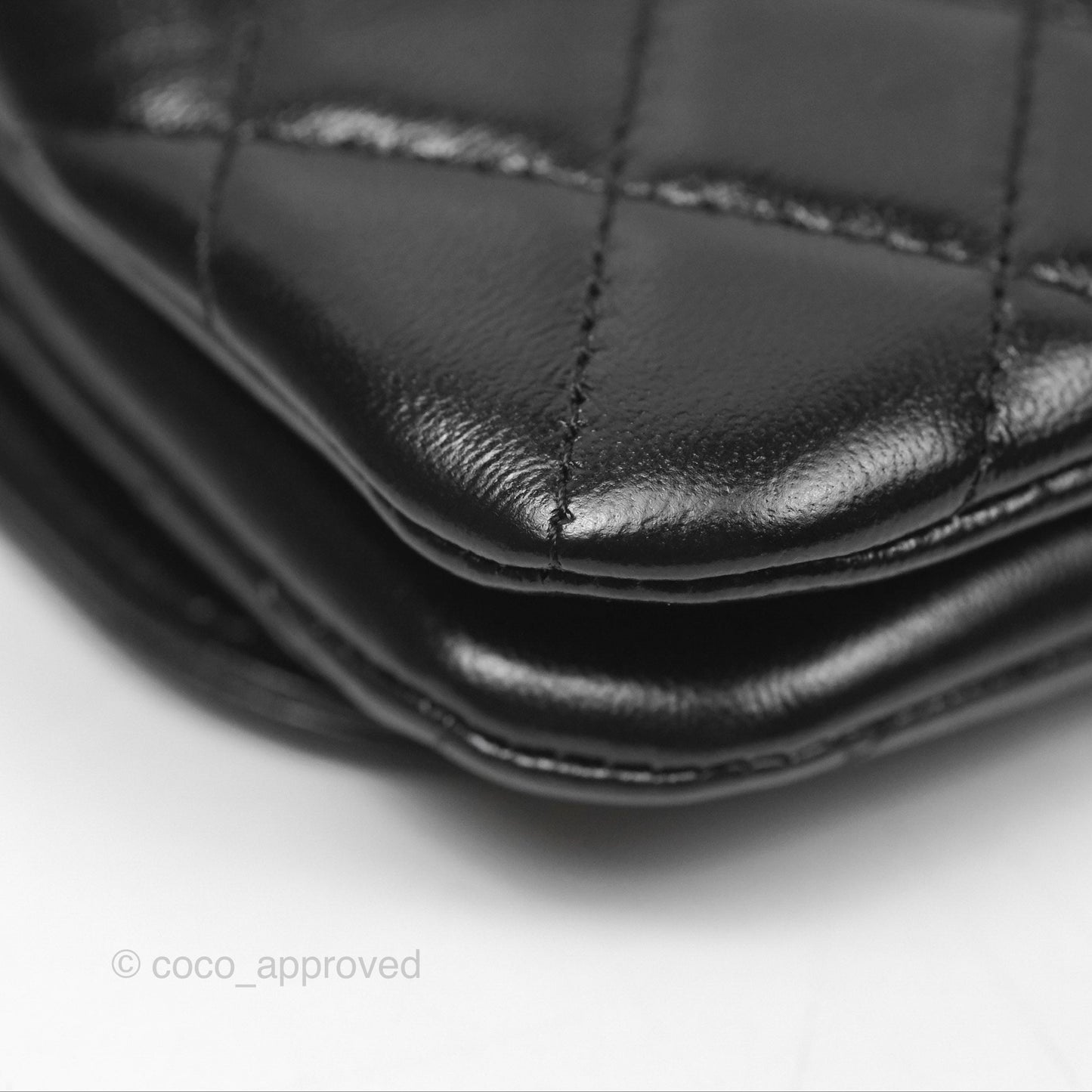 Chanel Flap Phone Holder With Chain Quilted Black Shiny Lambskin