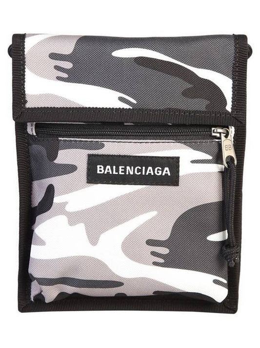 Luxury Balenciaga Logo Patch Camouflage Print Cross Bag Grey