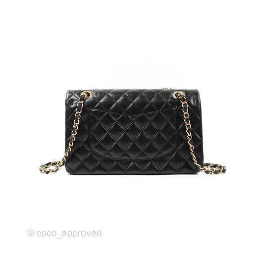 Chanel Classic M/L Medium Flap Quilted Black Lambskin Gold Hardware