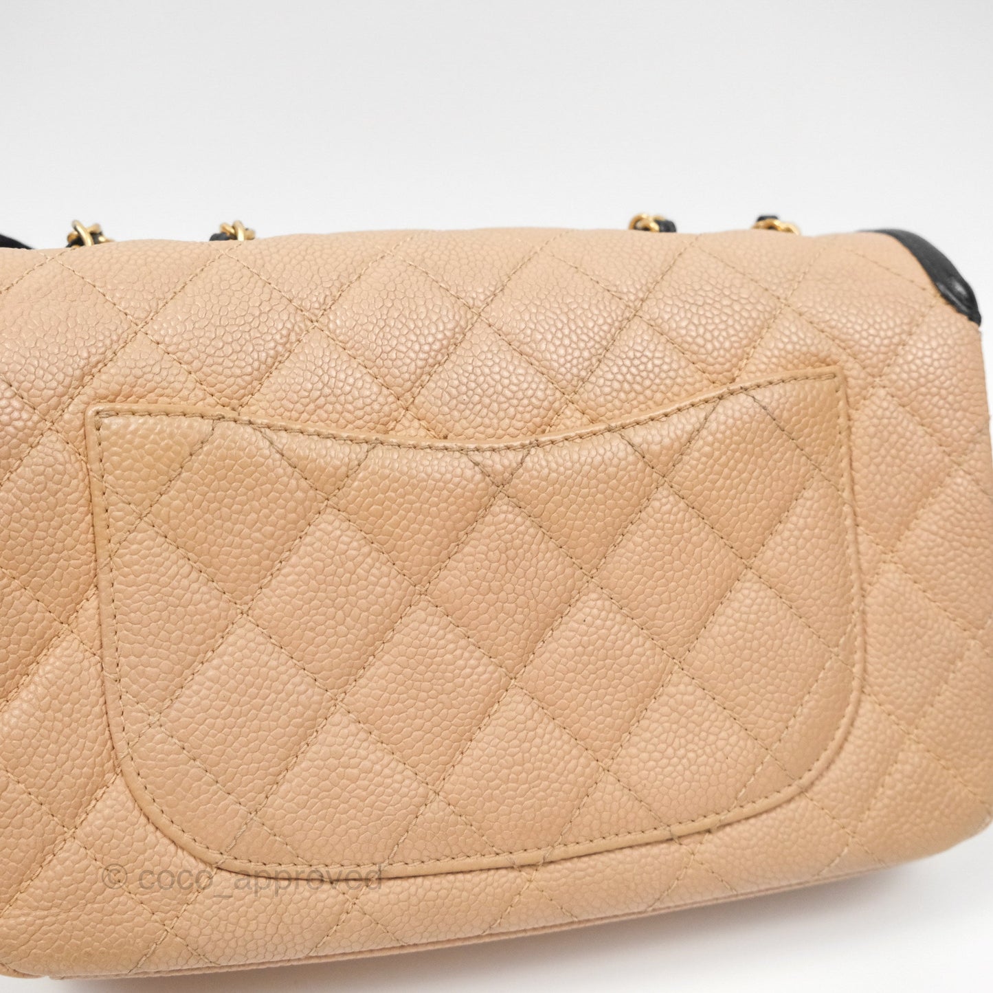 Chanel Small CC Filigree Flap Quilted Beige Black Caviar