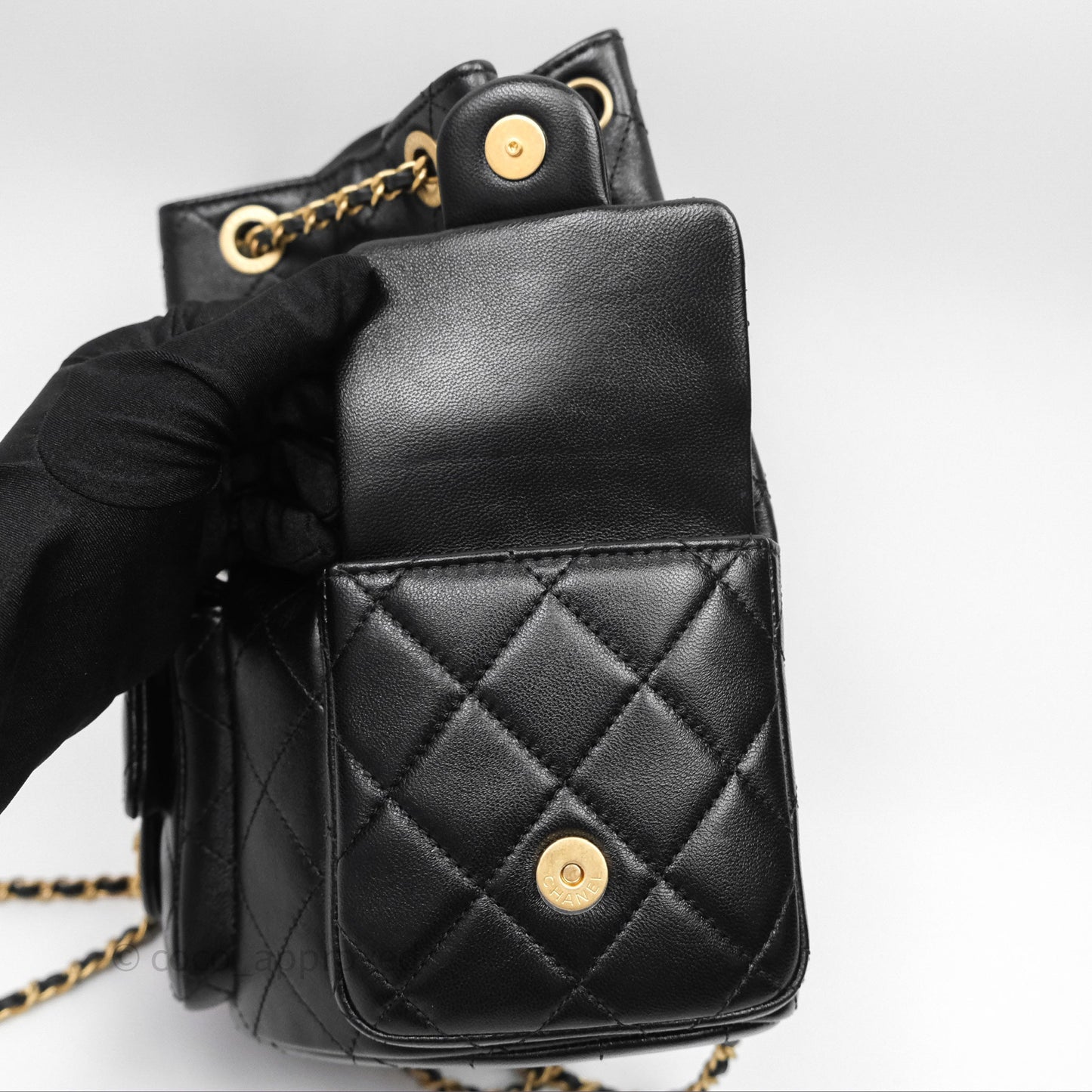 Chanel Double Pocket Black Lambskin Gold Hardware